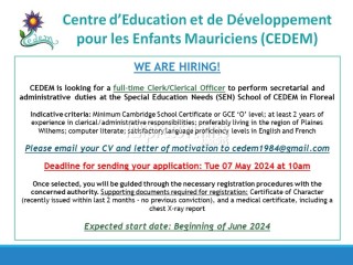 Looking for a full-time Clerk/Clerical officer (CEDEM) - Floreal